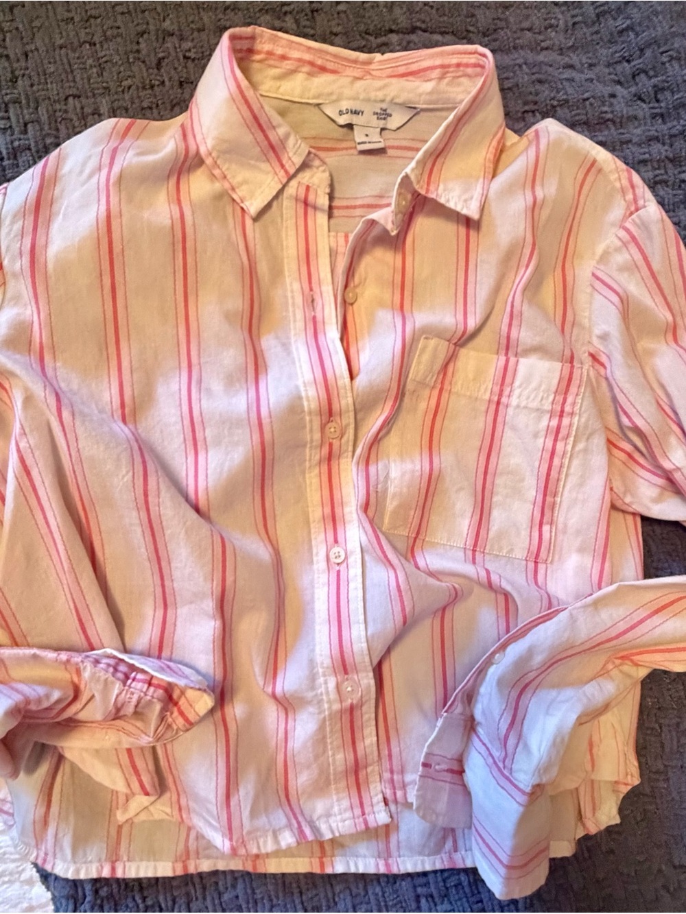 Old Navy Girls White and Pink Striped Button-Down Shirt
